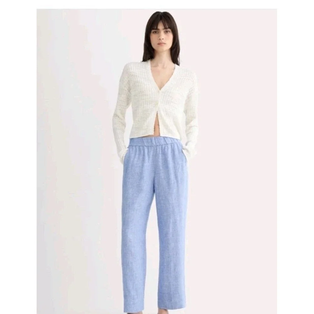 Everlane The Linen Easy Pant Women's Sz L Chambray Blue Pull-On Wide Leg Casual